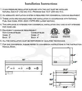 60" Wide Manual Gas Griddle