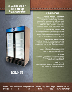 2 Glass Door Reach-In Refrigerator