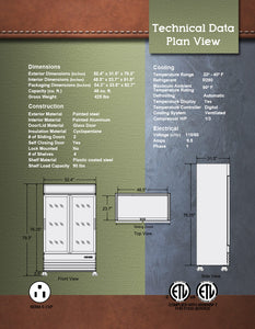 2 Sliding Glass Doors Reach-In Refrigerator