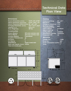 72" 3 Door Mega Top Sandwich Unit