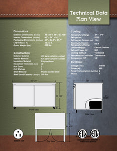 48" 2 Door Undercounter Freezer