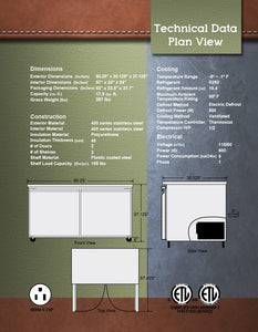 60" 2 Door Undercounter Freezer