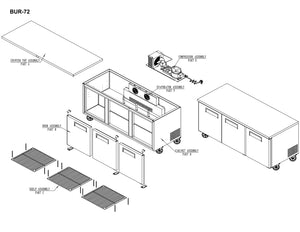 72" 3 Door Undercounter Refrigerator