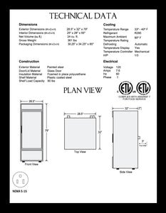 1 Door Reach-In Glass Door Refrigerator