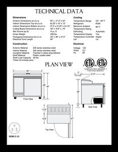 50" 1 Door Pizza Prep Table