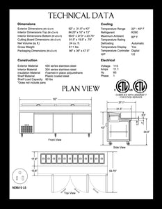 92" 3 Door Pizza Prep Table