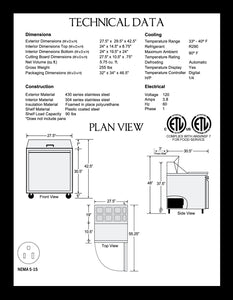 27" 1 Door Sandwich/Salad Prep Refrigerator