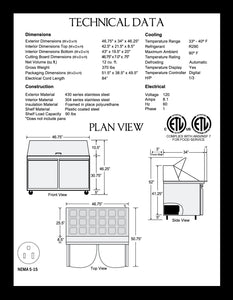 48" 2 Door Mega Top Sandwich/Salad Prep Refrigerator