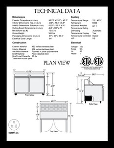 48" 2 Door Sandwich/Salad Prep Refrigerator