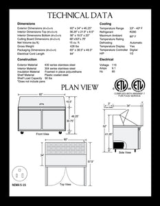 60" 2 Door Mega Top Sandwich/Salad Prep Refrigerator