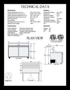 60" 2 Door Sandwich/Salad Prep Refrigerator