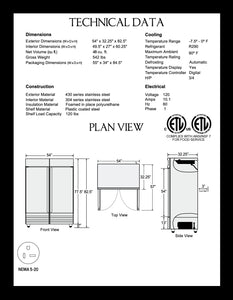 54" 2 Door Reach-In Freezer