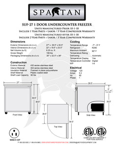 27" 1 Door Undercounter Freezer