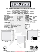 Load image into Gallery viewer, 27&quot; 1 Door Undercounter Refrigerator
